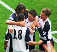 This was a great celebration in front of the Spurs section, after Jenas's equaliser just at the stroke of half time. (picture courtesy of Gerry Taylor)