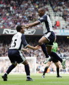 Jermain Defoe and Aaron Lennon celebrate the Spurs goal at Upton Park in last season's game