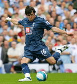 Gareth Bale in action today, when he scored his first Spurs goal