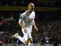 Jamie O'Hara celebrates in front of the Park Lane End