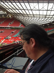 The author Ray Lo at work in the Old Trafford press box