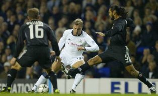 Despite some extra weight, David Ginola showed great technique and has his eye on the ball here