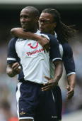 Jermain Defoe is hugged by star signing Edgar Davids, but Defoe's world-class goals stole the show today!
