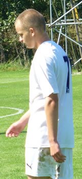 Dean Parrett pictured at Spurs Lodge during today's game where he started on the right wing, but finished in a more natural position in the midfield towards the end of the game