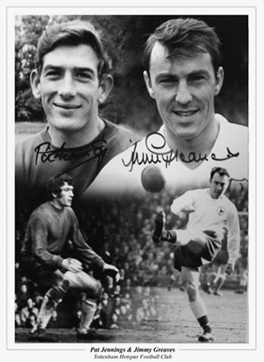 Pat Jennings and Jimmy Greaves in action and in portrait