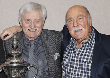 Norman Giller with Jimmy Greaves on his 75th birthday in 2015