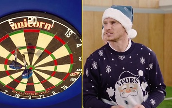 Jan Vertonghen takes part in the William Hill Darts challenge