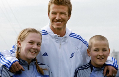 It's 2005 and the future Mr and Mrs Kane meet their footballing idol David Beckham