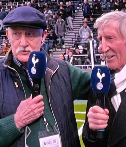 Our resident pundit on the Tottenham pitch with the legendary Cliff Jones